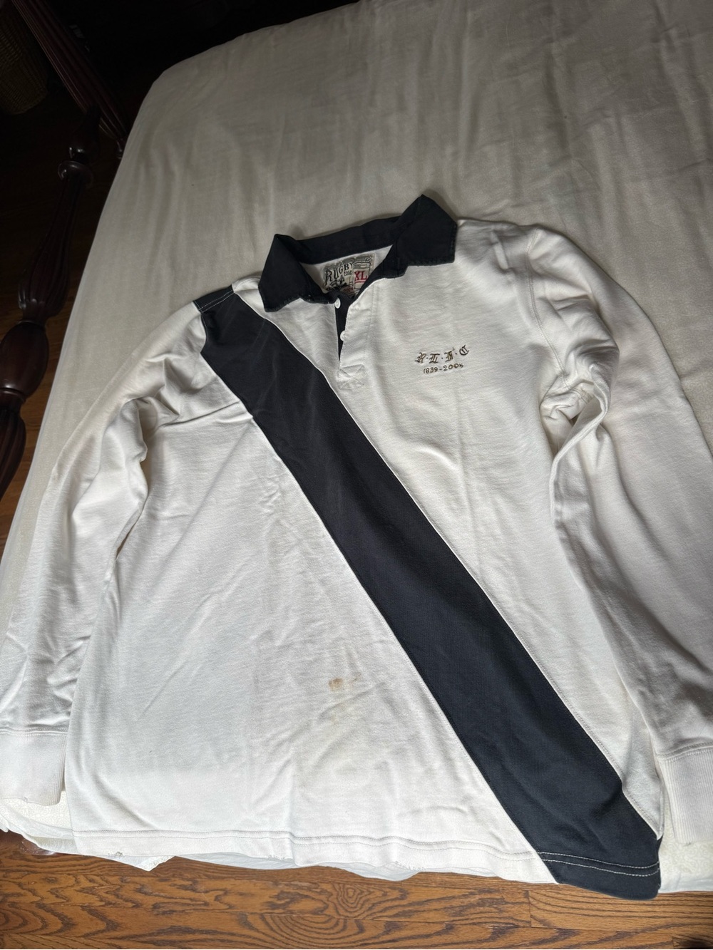 Ralph Lauren White Long-Sleeve Polo with Black Diagonal Sash